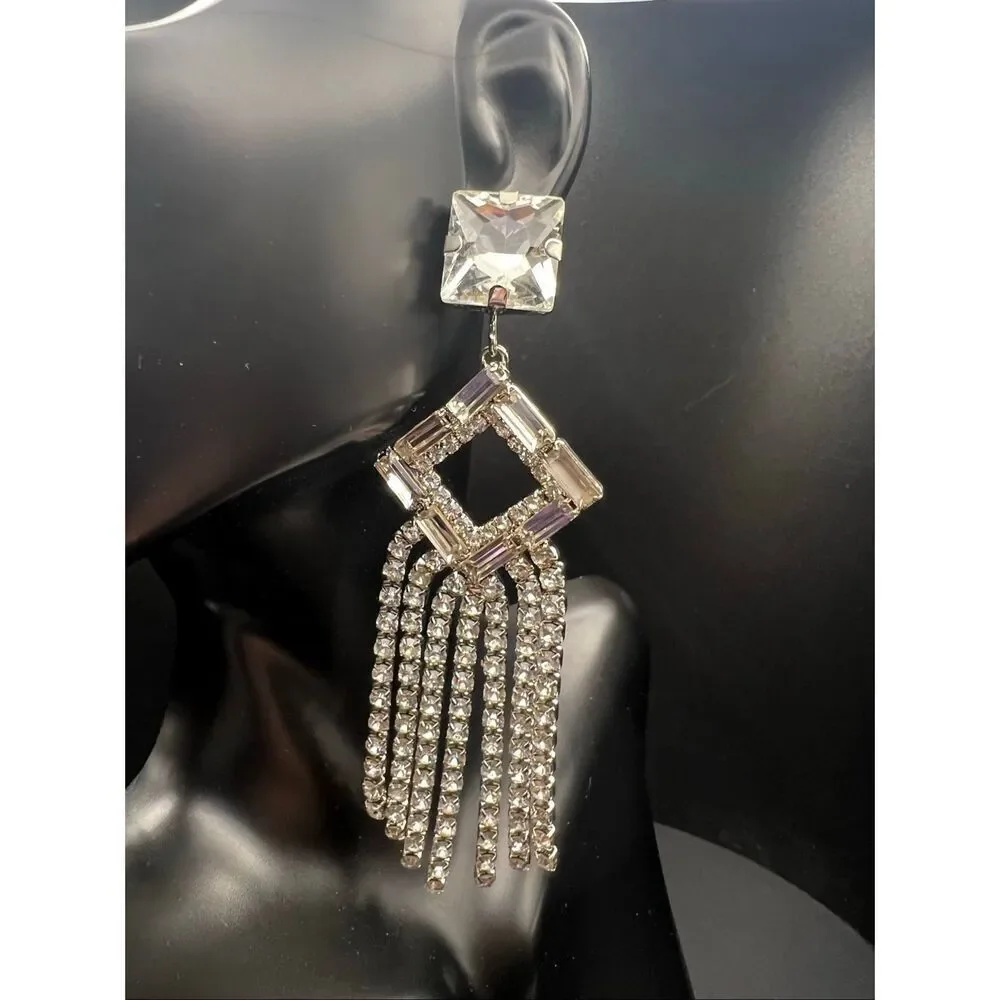 Z by Zaxie Clear Rhinestone Fringe Chandelier Drop Earrings